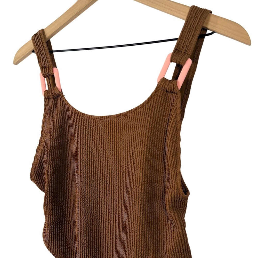 Aerie Real Good One Piece Cheekiest Swimsuit Brown Textured Peach Ring Size M - Picture 4 of 7